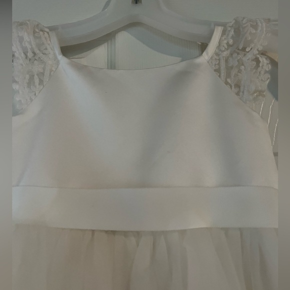 David’s Bridal Crochet Lace Cap Sleeve Tulle Flower Girl Dress Ivory Size 3 - Picture 5 of 6